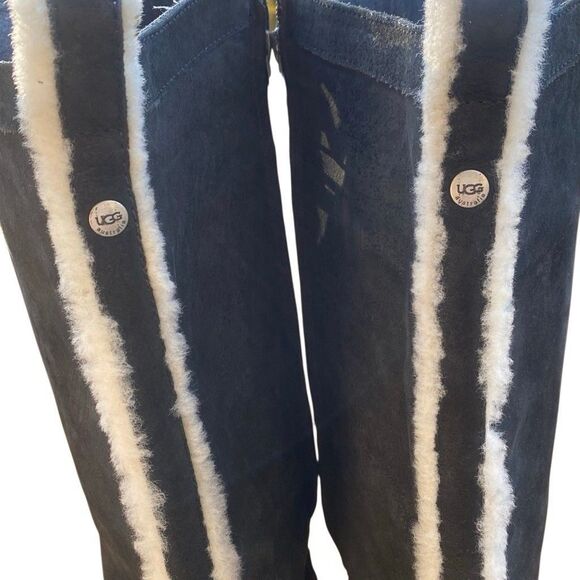 Ugg Camille Oil Rubbed Leather Lace Up Knee High Heeled Boots Black Size 11 5488 - Picture 9 of 11